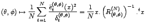$\displaystyle \tilde e_t^{({\theta},{\phi})}(x)=x_t+\sum_{i=1}^{t-1}{\eta}_{t,i}^{\left({\theta},{\phi}\right)}x_{t-i}, $