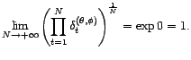 $ \frac{1}{N}\sum_{t=1}^N\ln\left({\delta}_t^{({\theta},{\phi})}\right)$