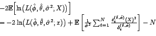 \begin{displaymath} \begin{array}{l} K(L({\theta},{\phi},{\sigma^2};.),L(\hat{\p... ...}[\ln(L(\hat{\phi},\hat{\theta},\hat{\sigma}^2;X))] \end{array}\end{displaymath}