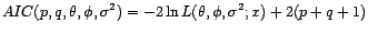 $\displaystyle {\mathbb{E}}\left[\frac{1}{\hat{\sigma}^2}\sum_{t=1}^N\frac{\tild... ...elta}_t^{(\hat{\theta},\hat{\phi})}}\right]\sim_{N\rightarrow +\infty}2(p+q+1) $