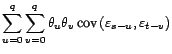 $\displaystyle \mathop{\hbox{\upshape {cov}}}\nolimits \left(\sum_{u=0}^q{\theta}_u{\varepsilon}_{s-u},\sum_{u=0}^q{\theta}_u{\varepsilon}_{t-u}\right)$