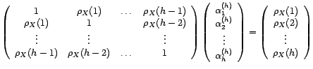 $\displaystyle P^\bot_{V^2(1,X_{t-1},\ldots,X_{t-h})}(X_t)={\alpha}_0^{(h)}+{\alpha}_1^{(h)}X_{t-1}+\cdots+{\alpha}_h^{(h)}X_{t-h}$